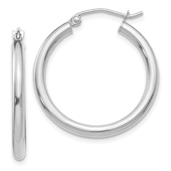2.5mm x 25mm 14k White Gold Classic Round Hoop Earrings